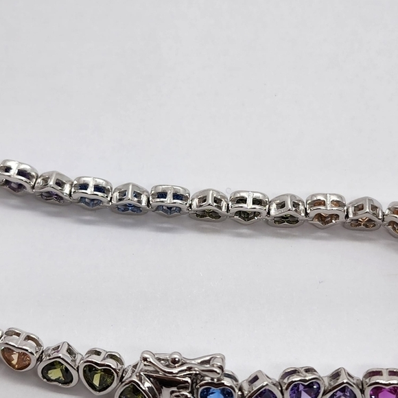 Sterling Silver 925 Rainbow Hearts Bracelet – Colorful & Charming Jewelry - Picture 3 of 3